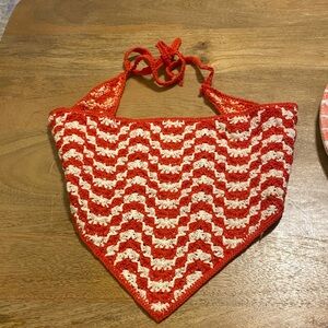 Red and White Crochet Head Bandanna